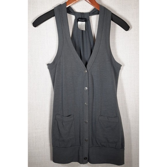 Fleurish Tops - Fleurish Women's Dark Gray Button-Down Knit Racerback Tank Vest Size Medium
